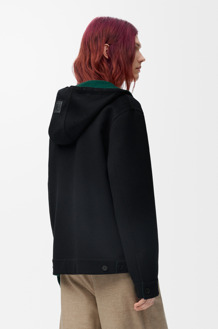 LOEWE Giacca con cappuccio in lana e cashmere Nero/Verde
