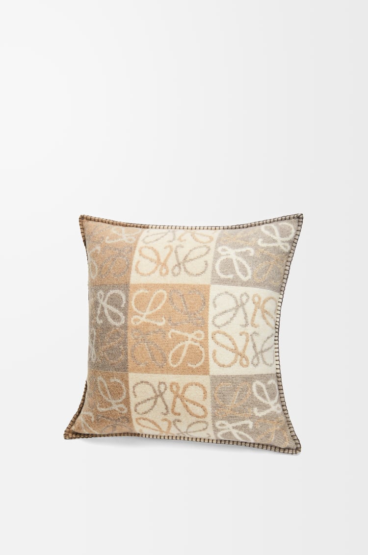 LOEWE Checkerboard cushion in mohair White/Beige