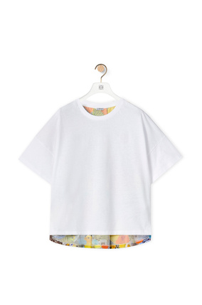 LOEWE Camiseta en algodón y seda con estampado de loros Blanco/Multicolor
