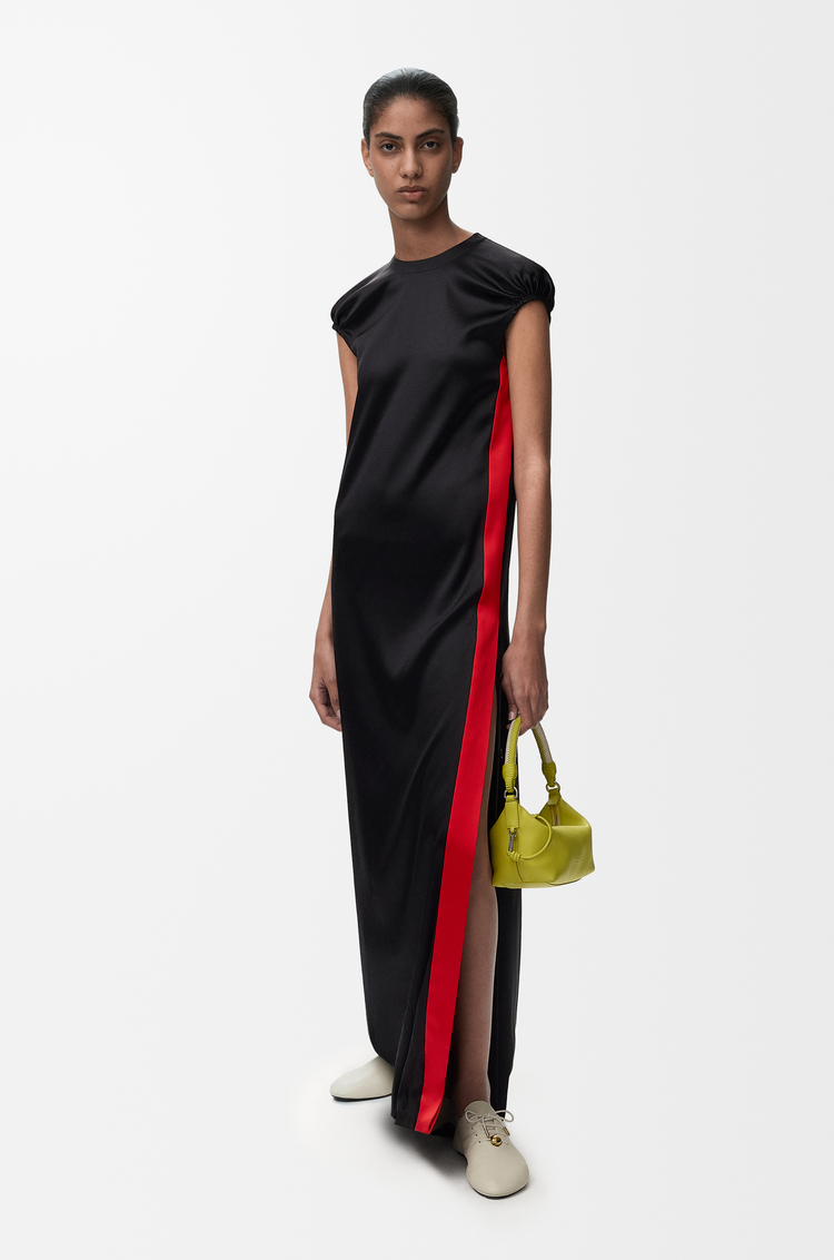 LOEWE Vestido en seda elástica Negro/Rojo