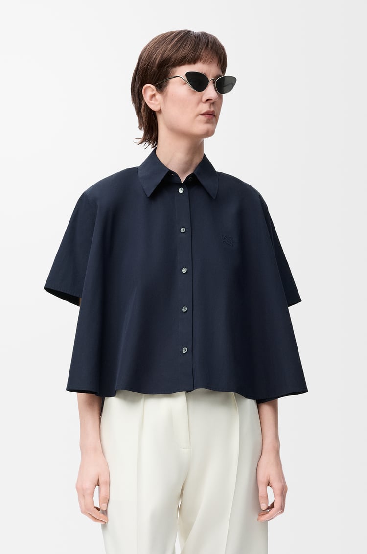 LOEWE ショートスリーブ トラペーズ シャツ（コットン） ネイビーブルー