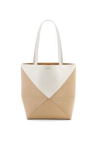LOEWE Puzzle Fold Tote in shiny calfskin Soft White/Paper Craft
