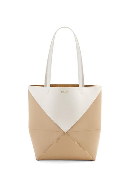 LOEWE Puzzle Fold Tote in shiny calfskin Soft White/Paper Craft