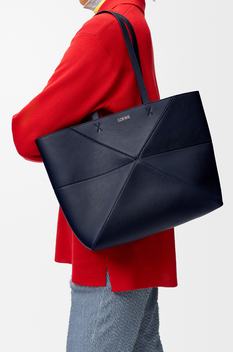 LOEWE Medium horizontal Puzzle Fold tote in soft grained calfskin Deep Navy