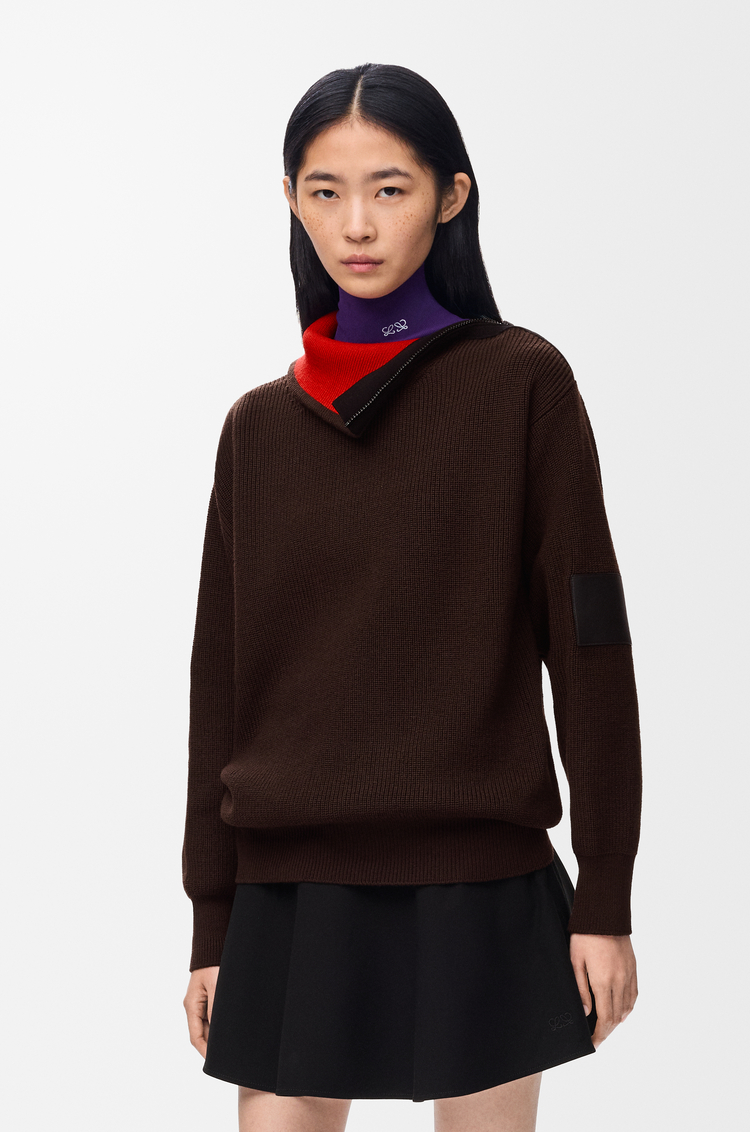LOEWE Jersey con cremallera en lana Marrón