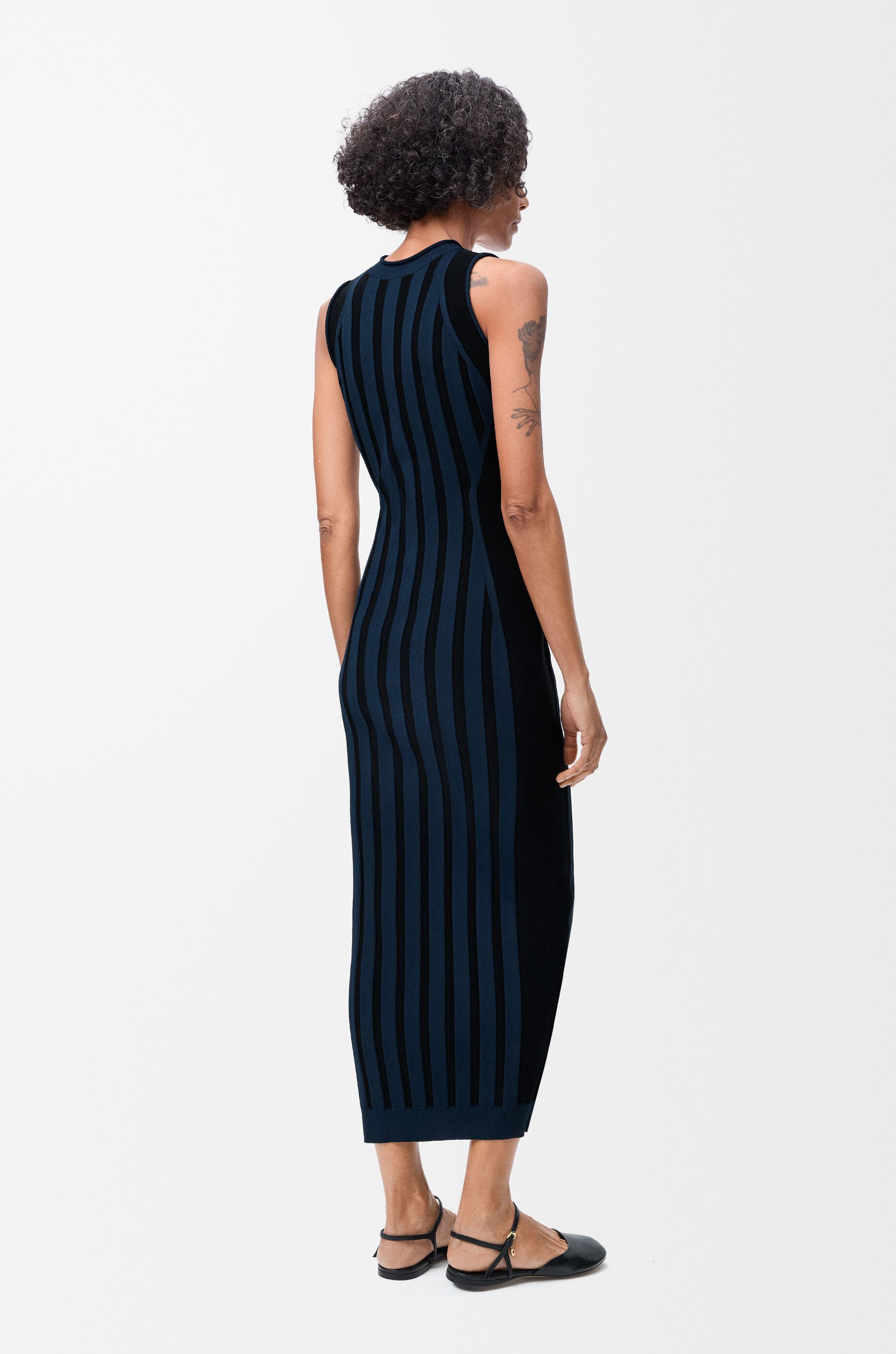 【LOEWE】Embroidered striped ribbed stretch-cotton mididress LOEWE Embroidered striped ribbed stretch-cotton midi dress