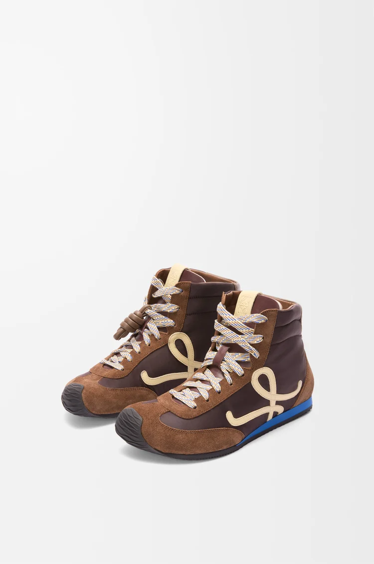 LOEWE Ballet Runner 2.0 high-top in nylon and calfskin Brown/Yellow/Blue