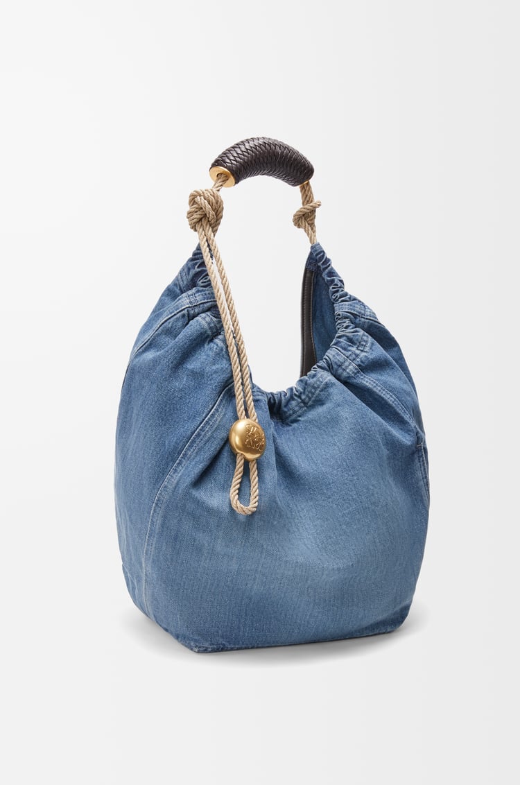 LOEWE Medium Squeeze bag in washed denim Light Blue