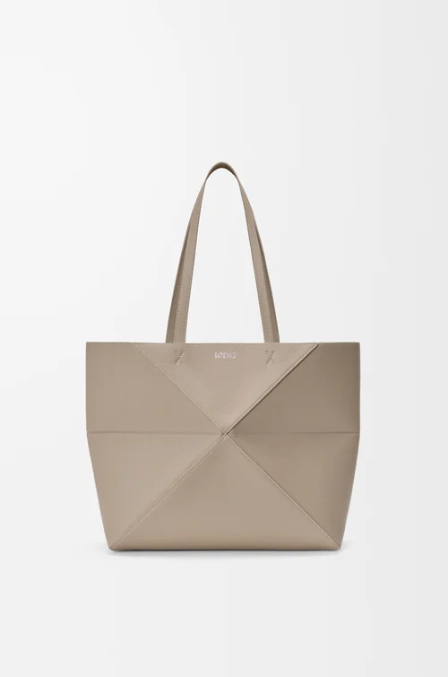 LOEWE Medium horizontal Puzzle Fold tote in soft grained calfskin Clay
