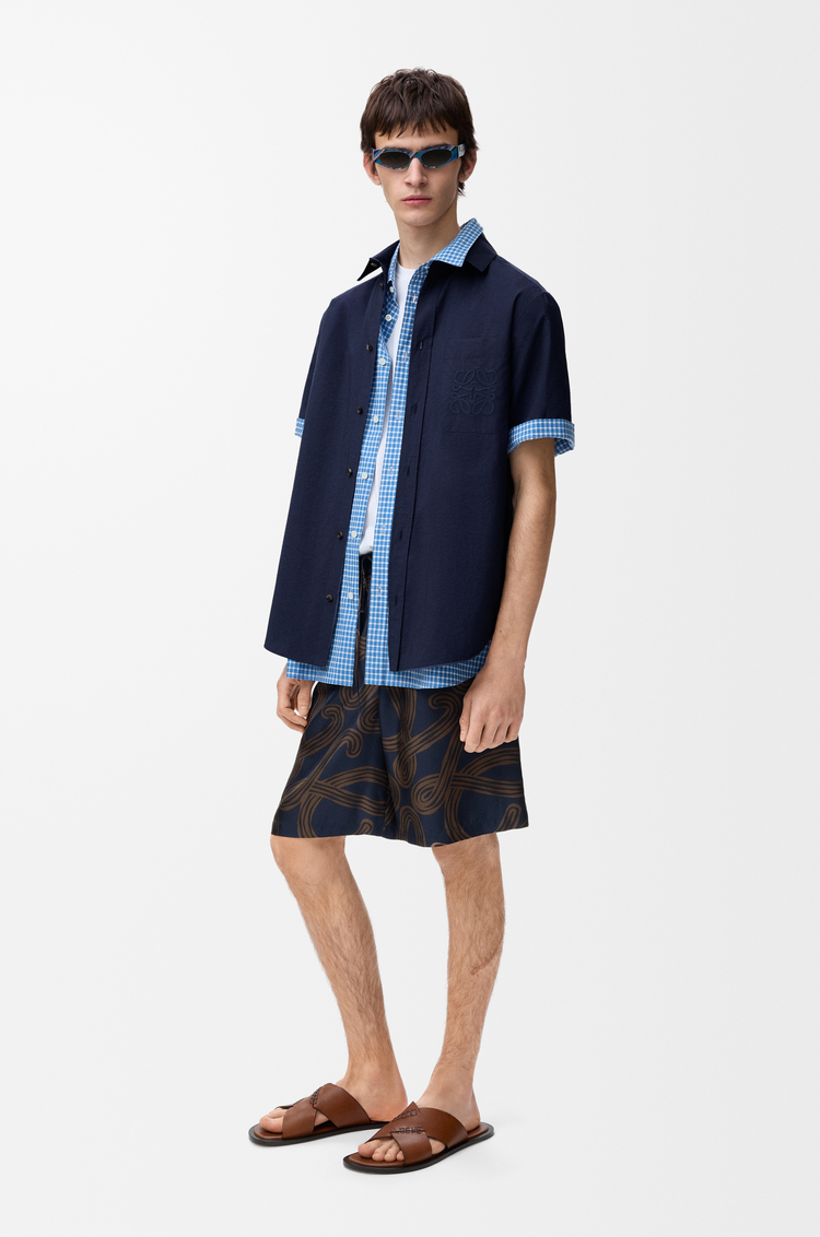 LOEWE Camisa de manga corta en mezcla de algodón Azul Marino