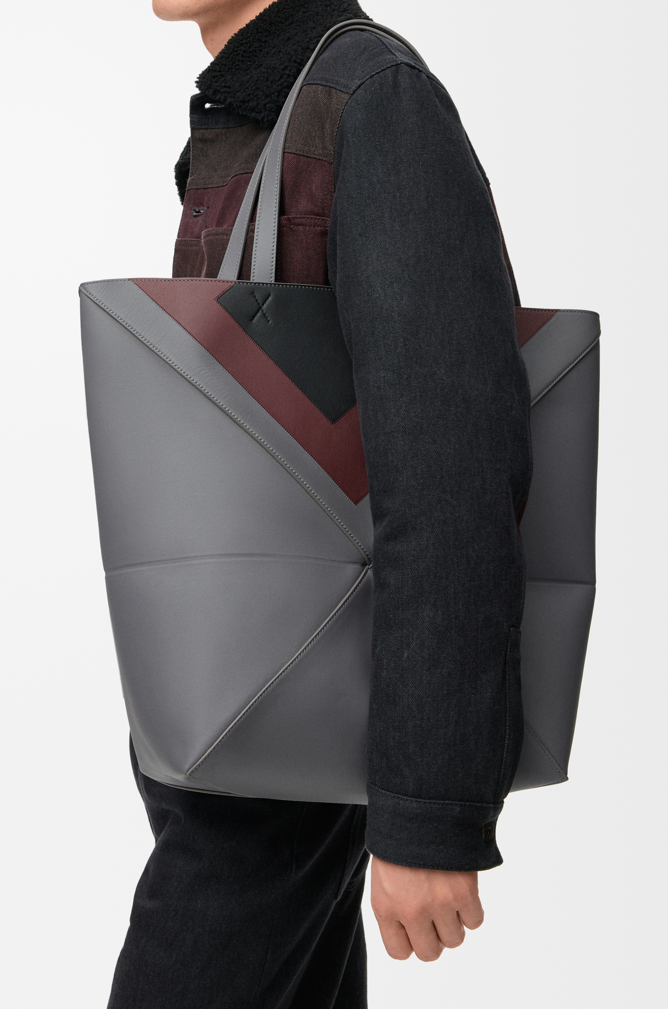LOEWE XL Puzzle Fold tote in nappa calfskin Ardesia/Deep Ruby