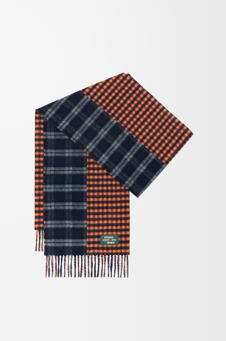 LOEWE Bufanda en lana y cashmere Azul Marino/Naranja