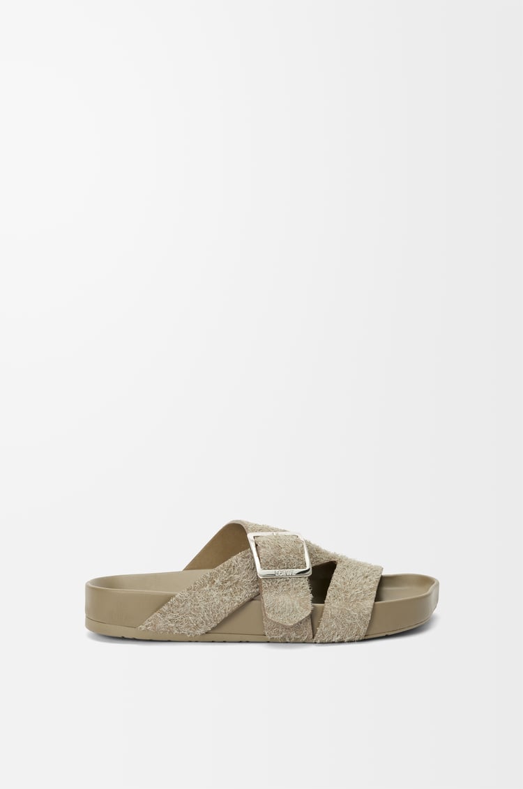 LOEWE Ease Buckle slide in brushed suede Khaki Green