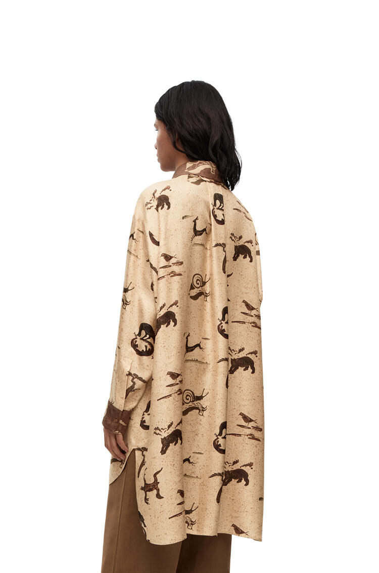 LOEWE Animal print oversize shirt in silk Light Beige/Brown