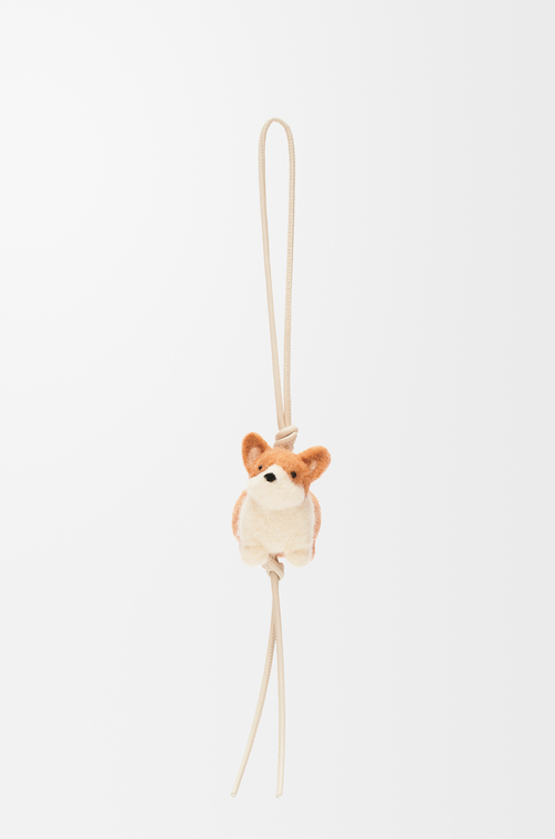 Corgi charm in felt and calfskin Soft White/Orange - LOEWE