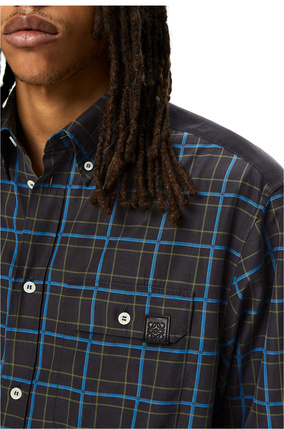 LOEWE Chest pocket check shirt in silk and cotton Dark Grey/Blue plp_rd