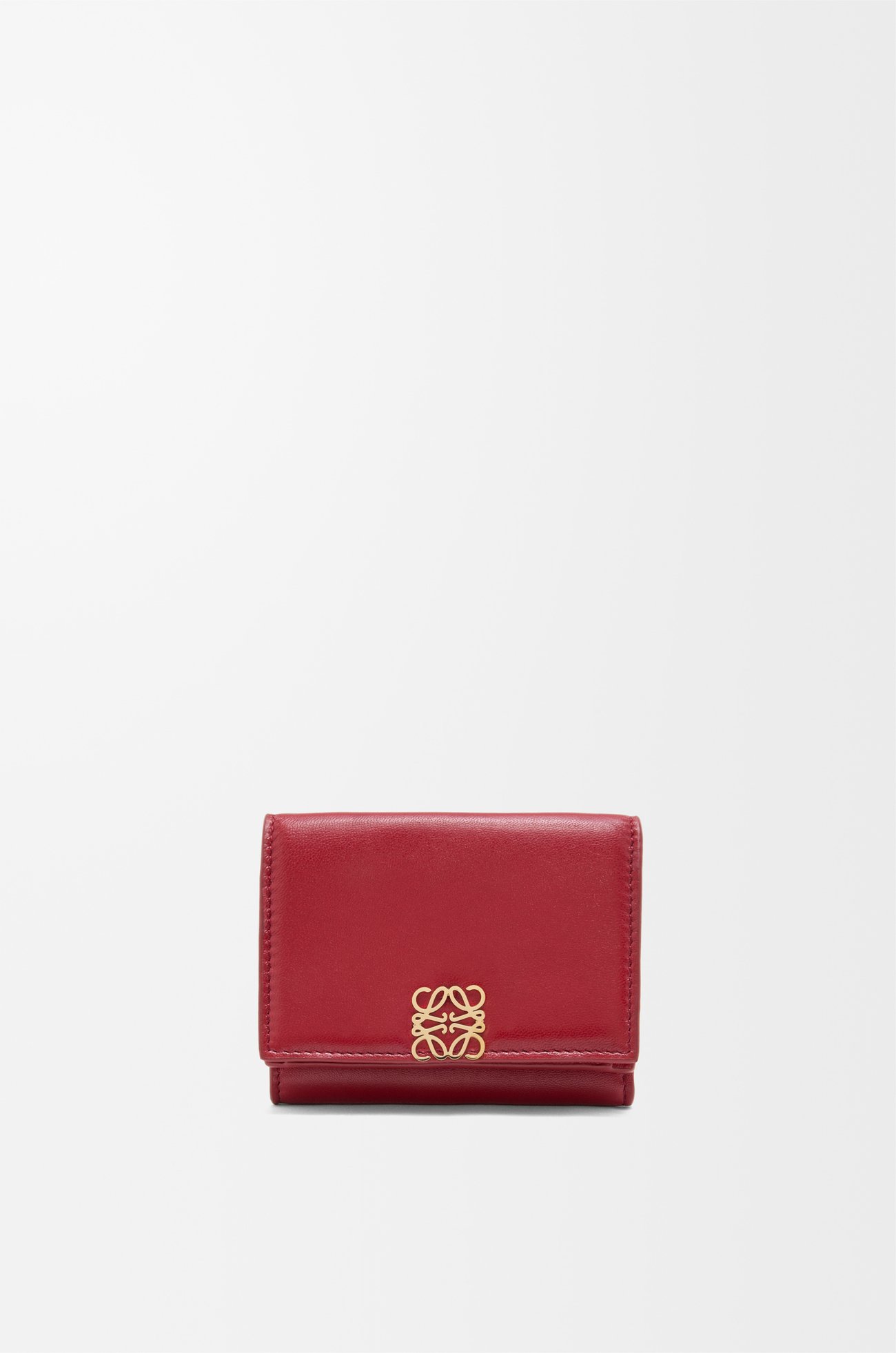 LOEWE Puffer Anagram trifold wallet in shiny nappa calfskin Burnt Red