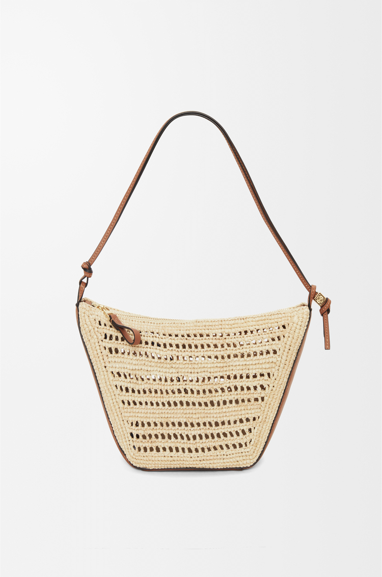 LOEWE Mini Hammock Hobo in raffia and calfskin Tan/Natural