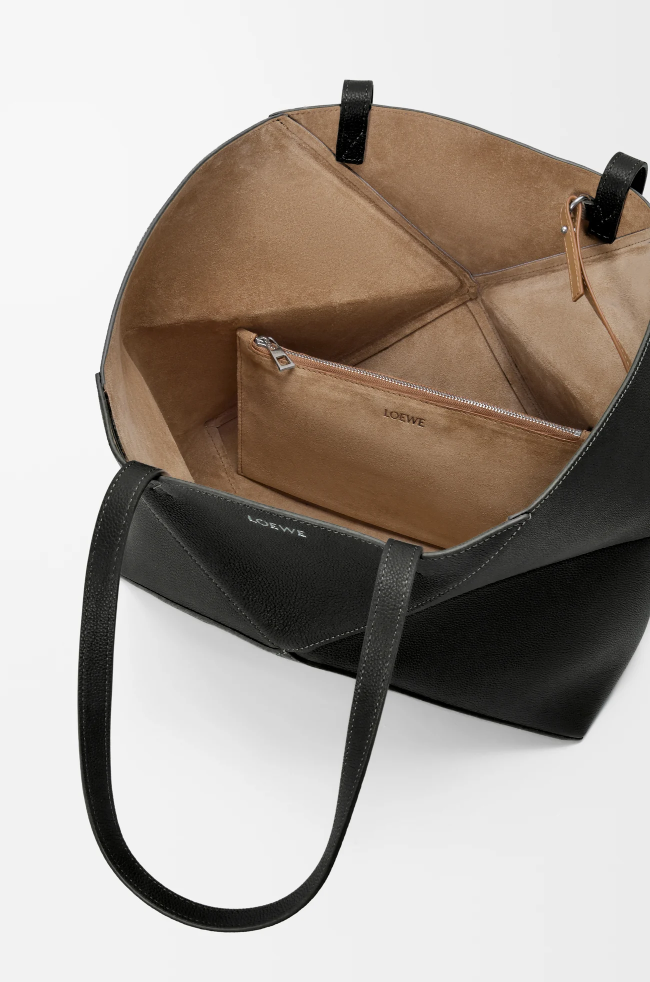 LOEWE 中号柔软粒面牛皮革横版 Puzzle Fold 手袋 黑色