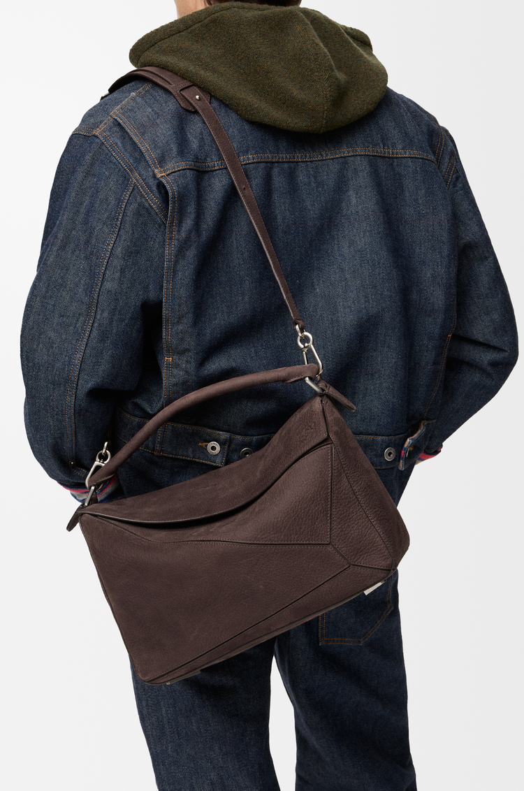 LOEWE Large Puzzle bag in grained nubuck Dark Chestnut