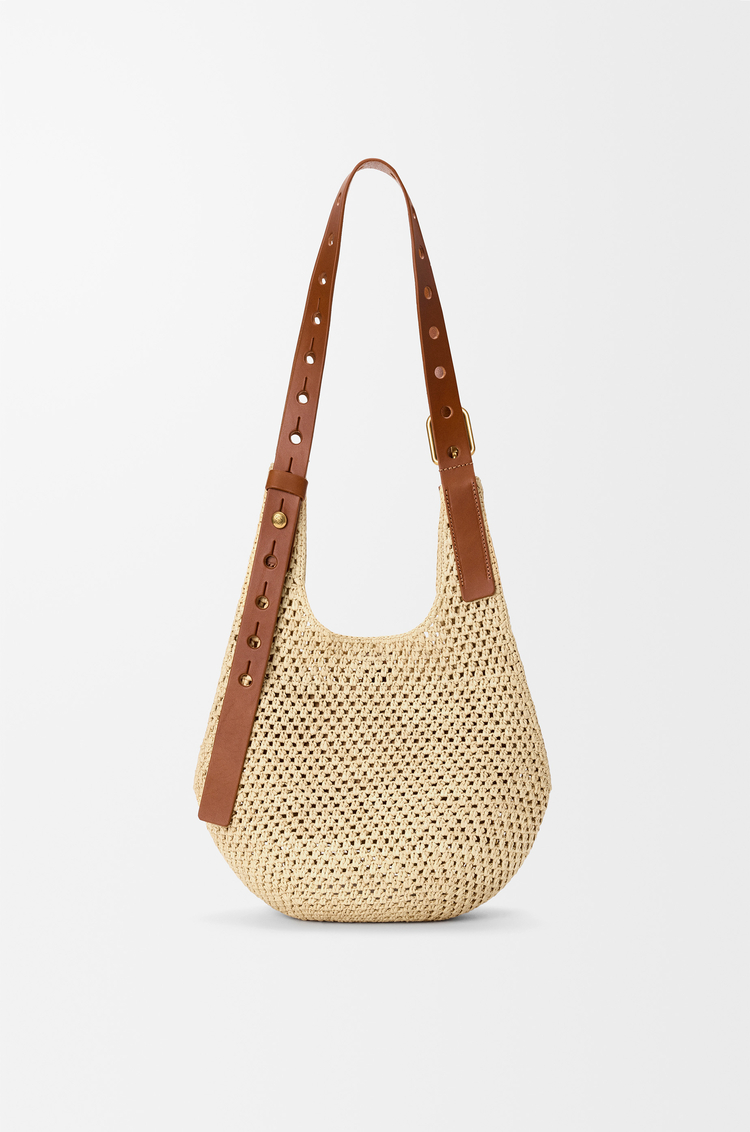 LOEWE Small Punch Hole hobo in raffia and calfskin Natural/Tan