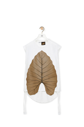 LOEWE Camiseta sin mangas Leaf en algodón Blanco/Verde Kaki