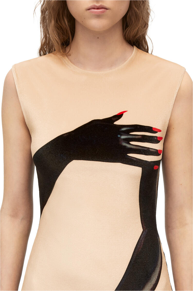 LOEWE Glove print dress in velvet Beige/Black