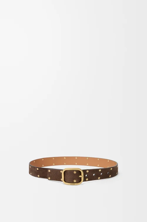 LOEWE Rounded soft belt in suede calfskin Wood/Vintage Gold