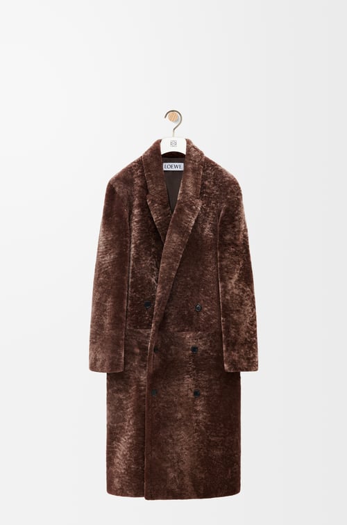 LOEWE Double-breasted coat in shearling Chocolate
