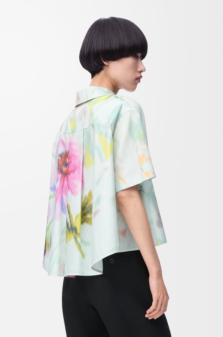 LOEWE 棉质和丝绸短袖梯形衬衫 Light Blue/Multicolor