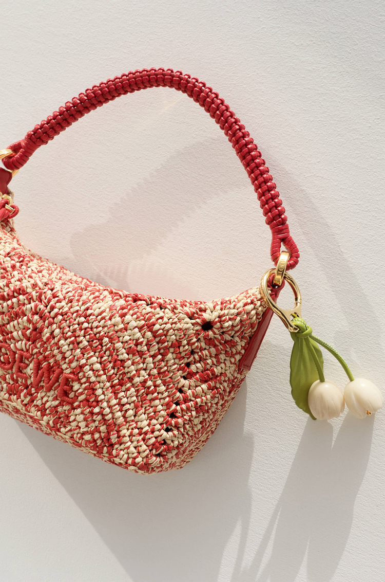 LOEWE Flower charm in classic calfskin White/Green