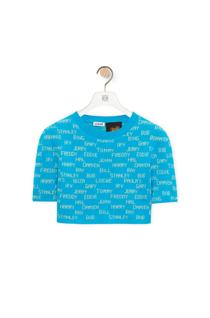 LOEWE Cropped sweater in cotton Turquoise/Ecru