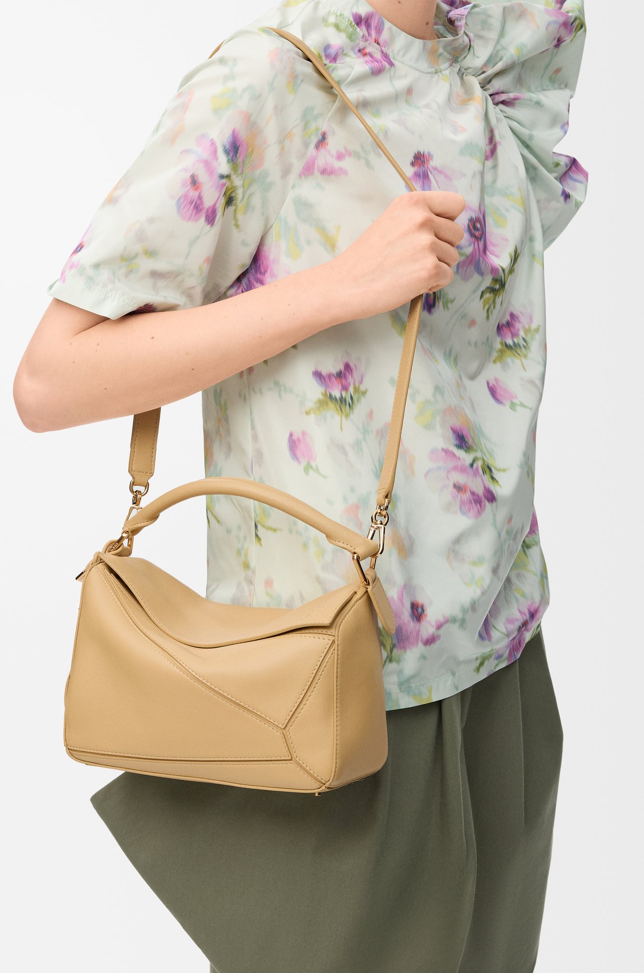 LOEWE Small Featherlight Puzzle bag in nappa lambskin Dark Butter