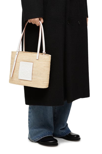 LOEWE Small Square Basket bag in raffia and calfskin Natural/White plp_rd