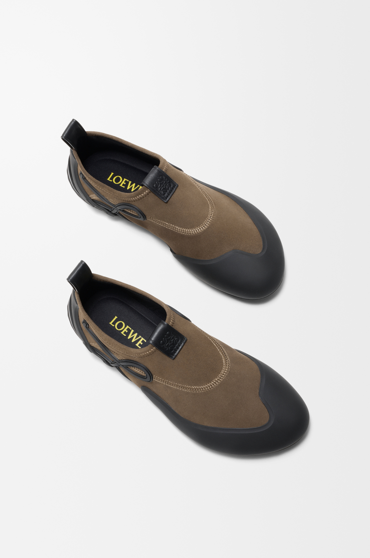 LOEWE 弹力绒面革和 TPU Grip Aqua 男士运动鞋 棕绿色/黑色