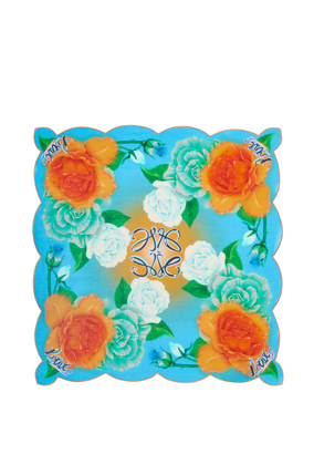 LOEWE Roses scarf in cotton and silk Blue/Multicolor