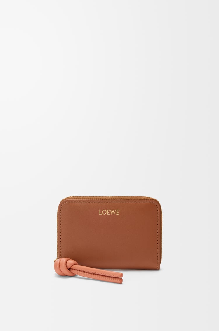 LOEWE Porte-monnaie zippé en cuir de veau nappa brillant Tan/Papaye