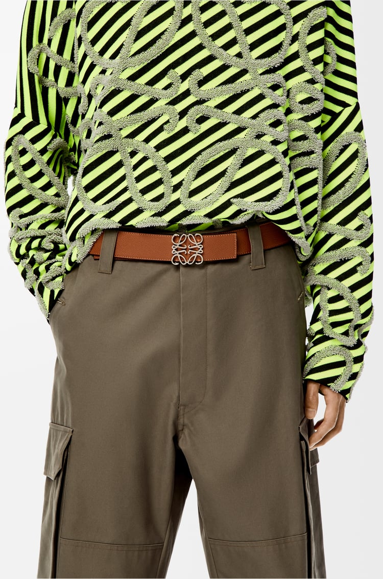 LOEWE Reversible Anagram belt in soft grained calfskin and smooth calfskin Tan/Black/Palladium