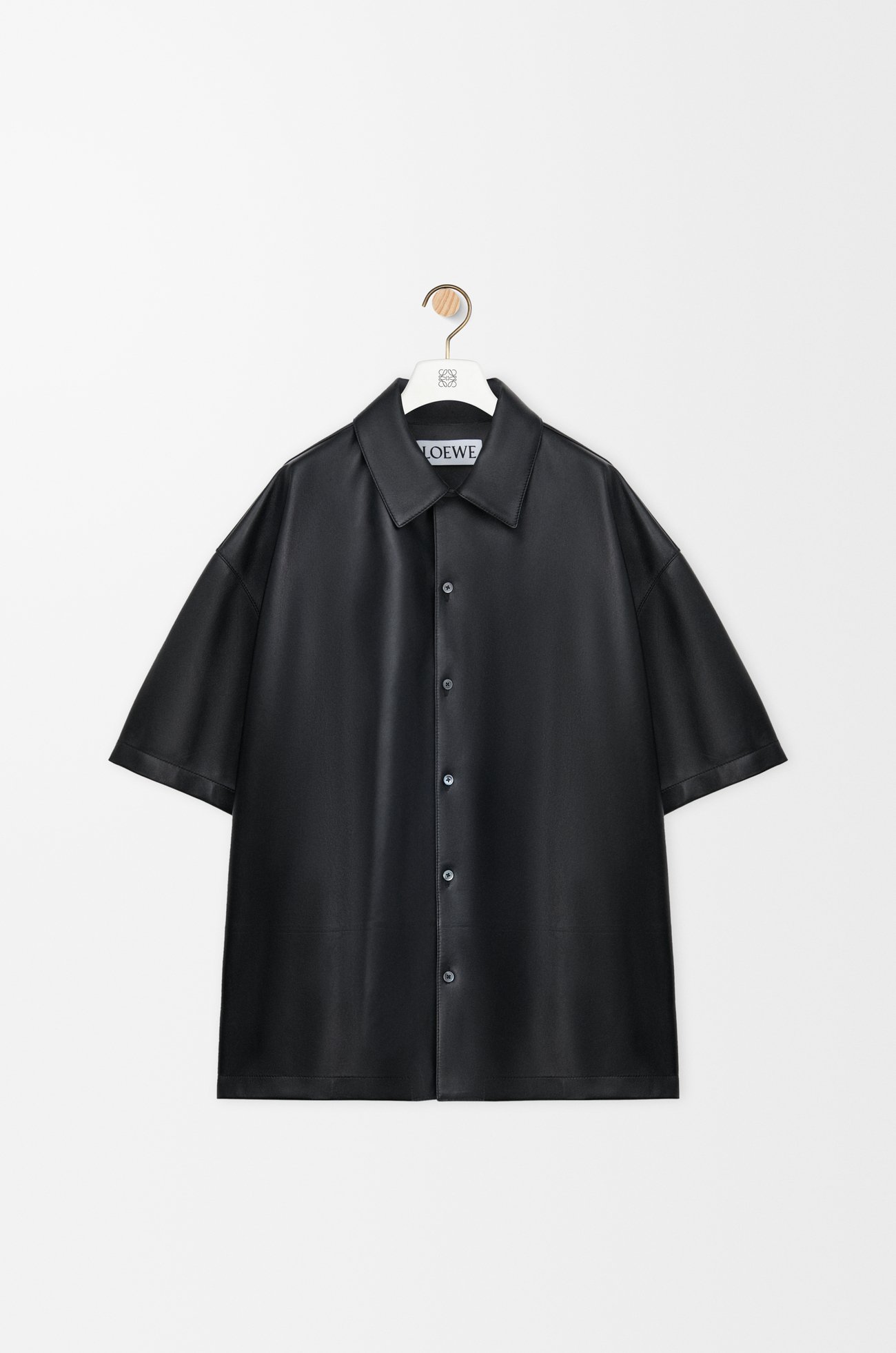 LOEWE Chemise à manches courtes en cuir d'agneau nappa Noir