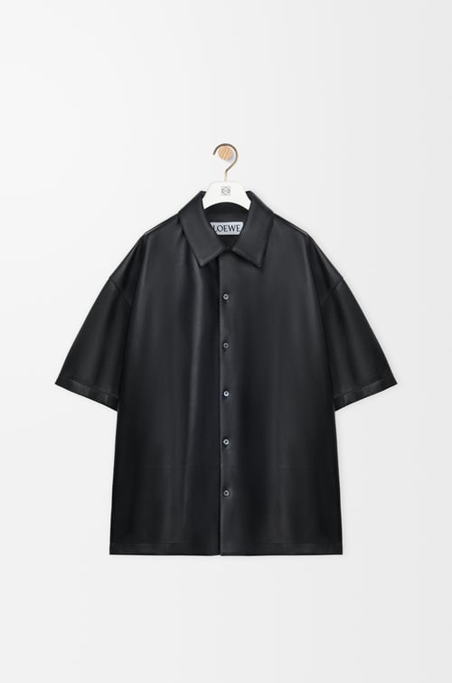 LOEWE Camisa de manga corta en piel napa de cordero Negro