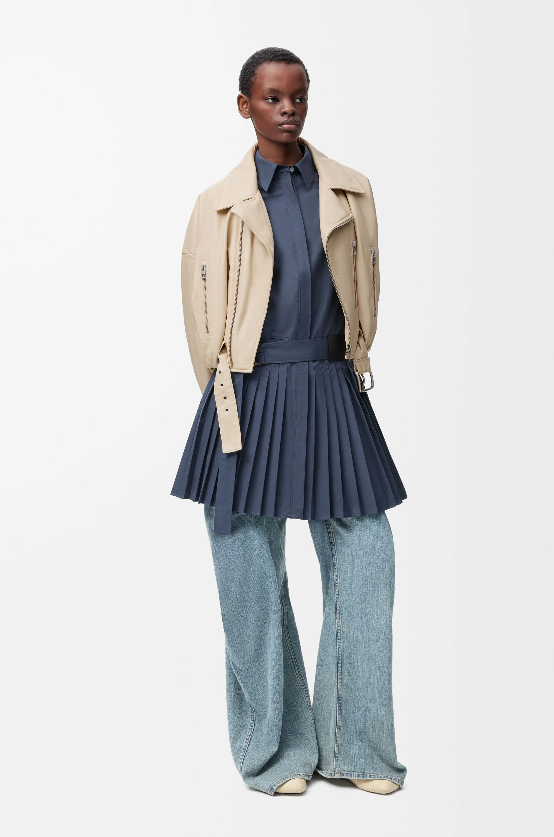 Biker jacket in nappa lambskin Beige - LOEWE APAC official website