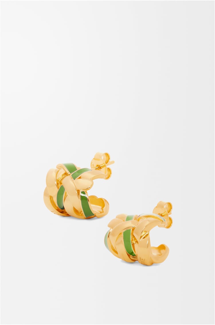 LOEWE Nest small hoop earrings in sterling silver and enamel Gold/Green