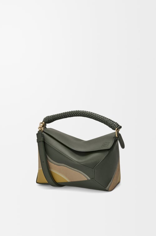 LOEWE Small Puzzle Edge bag in nappa calfskin Bottle Green/Ochre