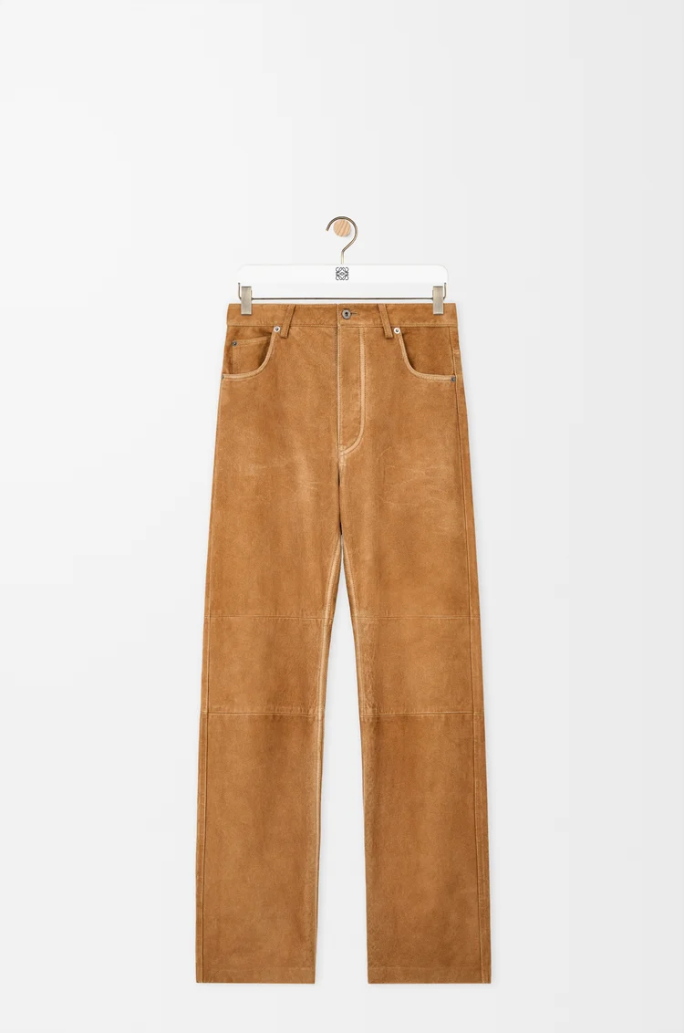 LOEWE Pantaloni in pelle di capra scamosciata Camel