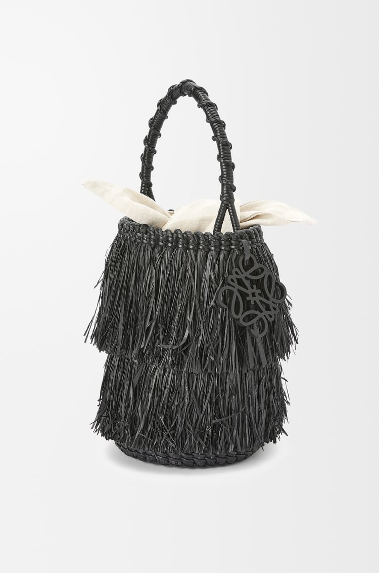 LOEWE Bolso Frayed Bucket en rafia y piel de ternera Negro