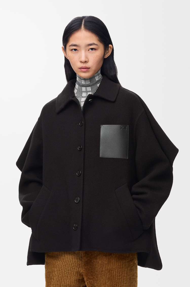 LOEWE 羊毛和喀什米爾斗篷大衣 黑色