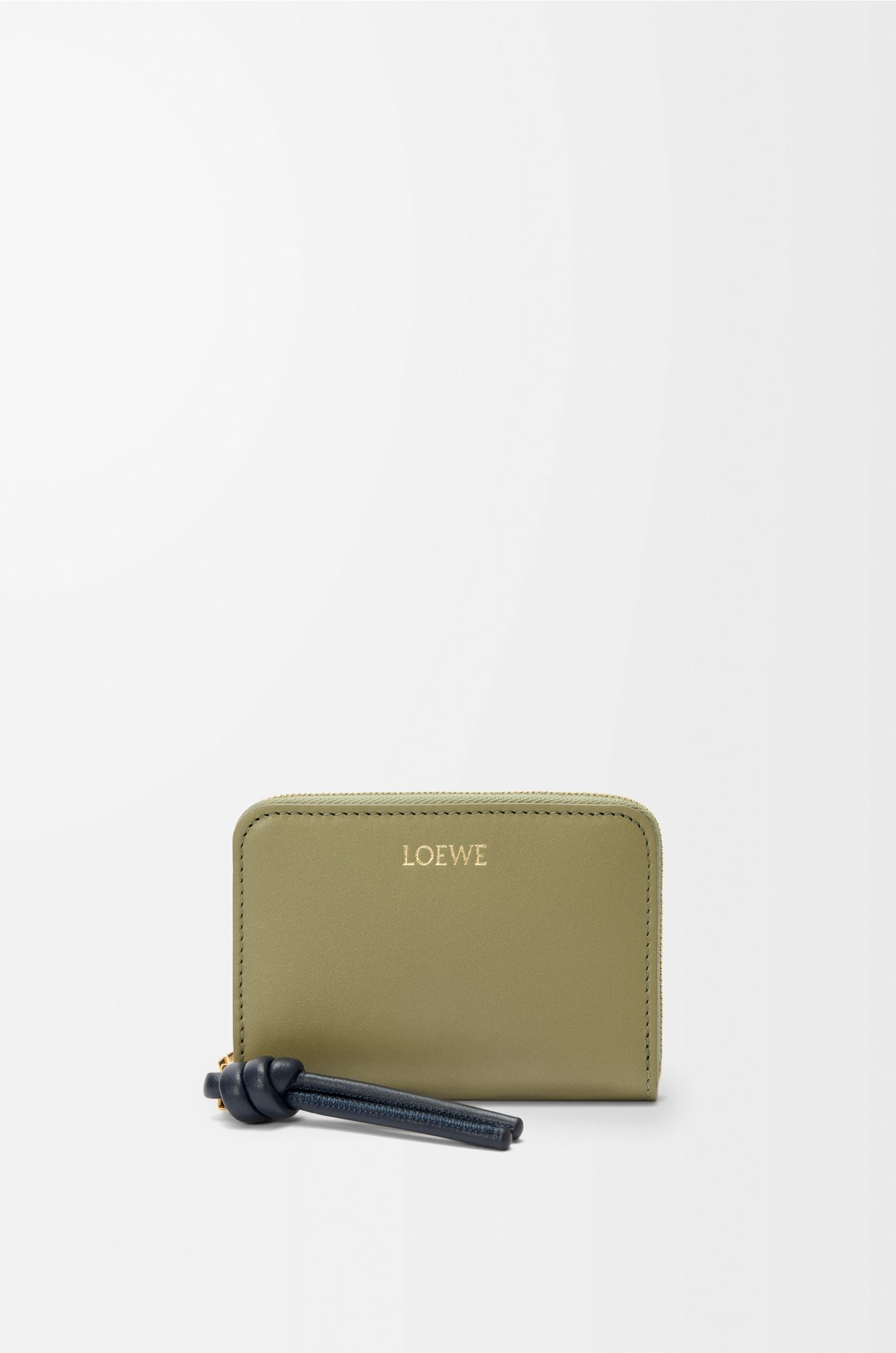 LOEWE 亮面纳帕牛皮革拉链硬币钱包 桉树绿/深海军蓝