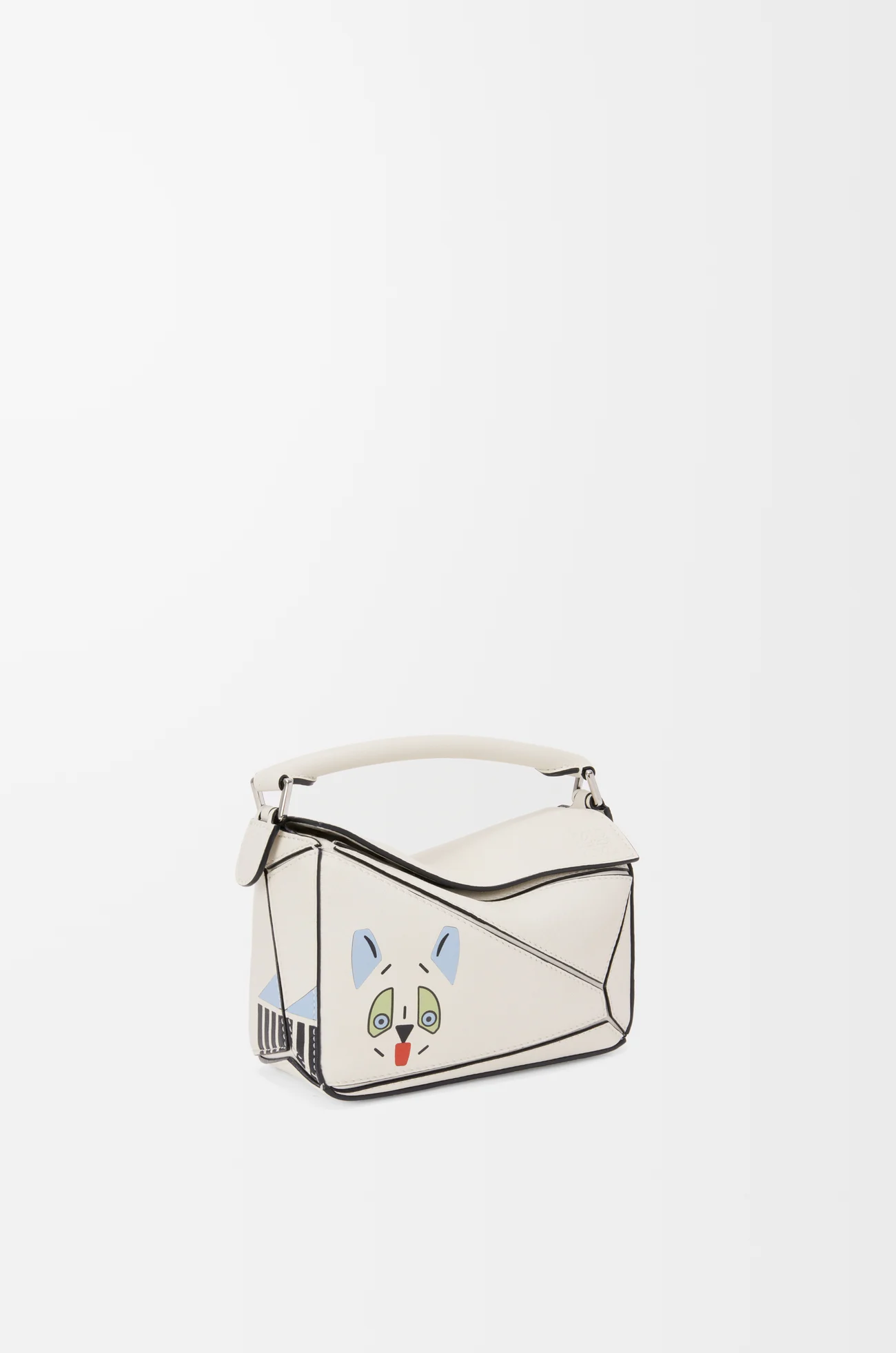 LOEWE Mini Futurist Cat Puzzle Tasche aus klassischem Kalbsleder Sanftes Weiß