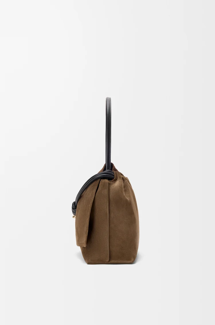 LOEWE Medium Flamenco Flap bag in suede Brownish Green/Black