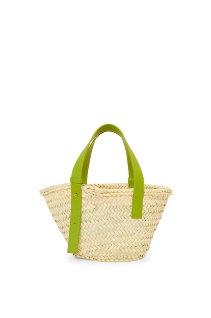 LOEWE Small Basket bag in palm leaf and calfskin Natural/Meadow Green plp_rd